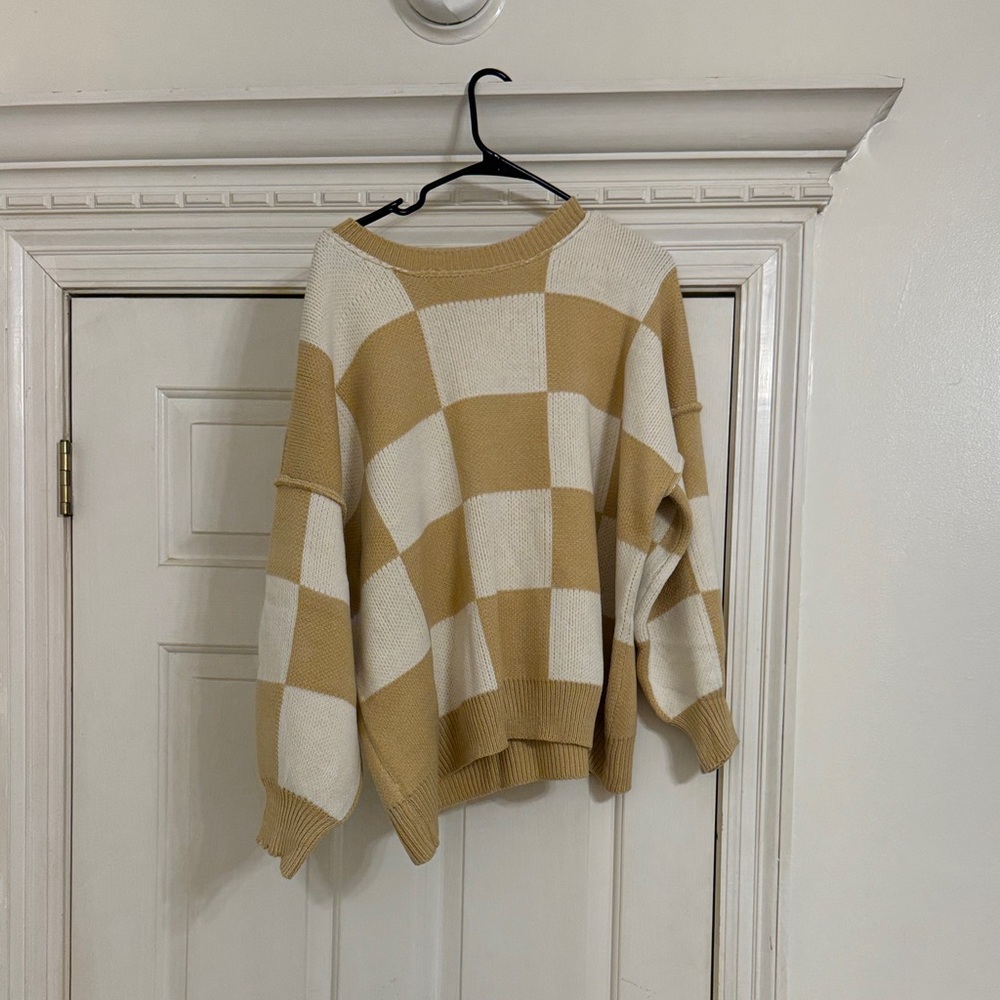 SHEIN Tan and White Checkered Sweater